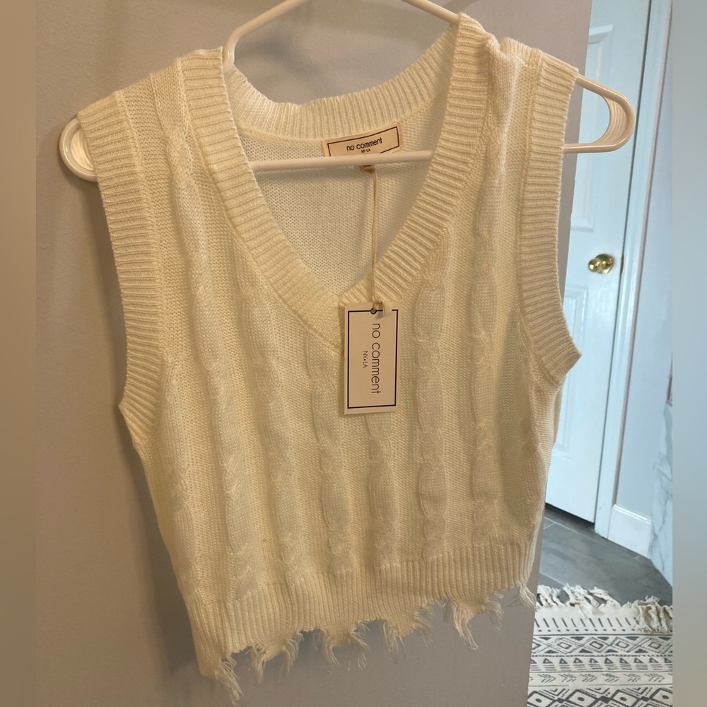 NWT No comment white crop top with fringe size large